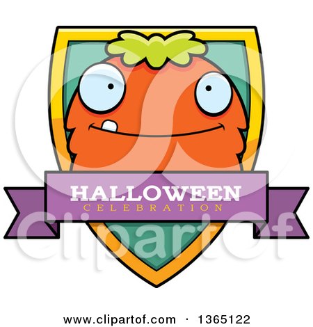 Clipart of a Green and Orange Halloween Monster Halloween Celebration Shield - Royalty Free Vector Illustration by Cory Thoman