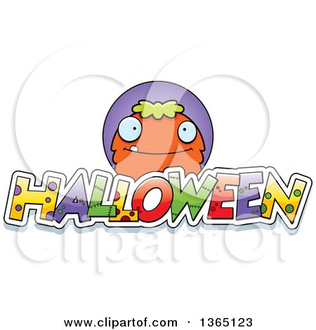 Clipart of a Green and Orange Monster over Halloween Text - Royalty Free Vector Illustration by Cory Thoman