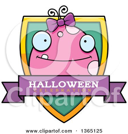 Clipart of a Pink Girly Halloween Monster Halloween Celebration Shield - Royalty Free Vector Illustration by Cory Thoman