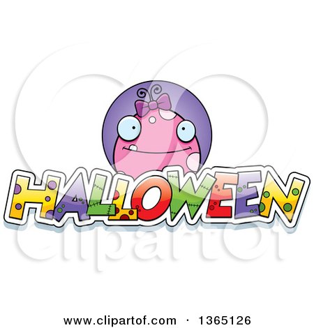 Clipart of a Pink Girly Monster over Halloween Text - Royalty Free Vector Illustration by Cory Thoman
