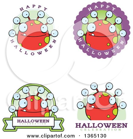 Clipart of Red Spotted Halloween Monster Badges - Royalty Free Vector Illustration by Cory Thoman