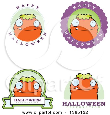 Clipart of Green and Orange Halloween Monster Badges - Royalty Free Vector Illustration by Cory Thoman
