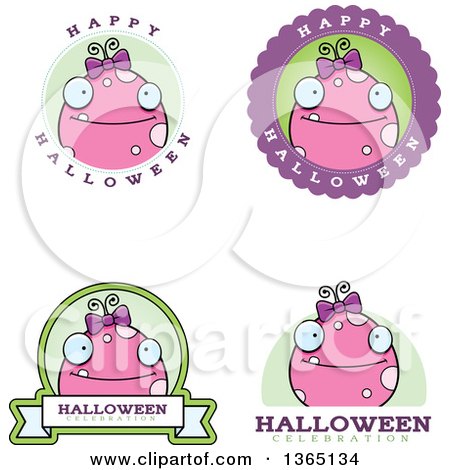 Clipart of Pink Girly Halloween Monster Badges - Royalty Free Vector Illustration by Cory Thoman