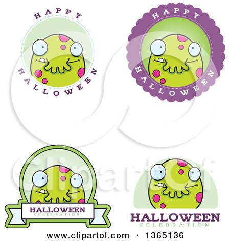 Clipart of Green Spotted Halloween Monster Badges - Royalty Free Vector Illustration by Cory Thoman