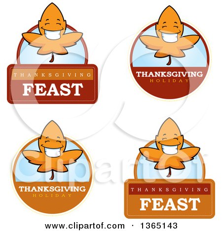 Clipart of Fall Autumn Leaf Character Badges - Royalty Free Vector Illustration by Cory Thoman