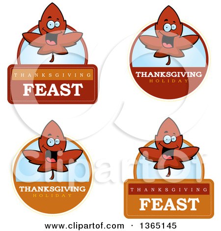 Clipart of Red Fall Autumn Leaf Character Badges - Royalty Free Vector Illustration by Cory Thoman
