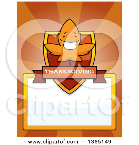 Clipart of a Fall Autumn Leaf Character Shield over a Blank Sign and Rays - Royalty Free Vector Illustration by Cory Thoman