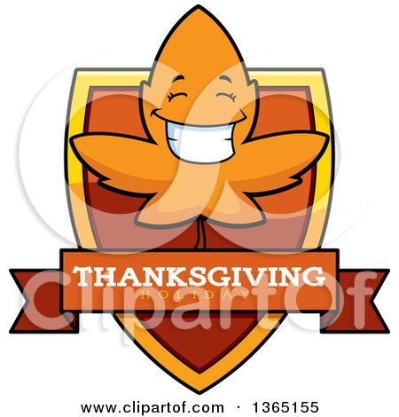 Clipart of a Fall Autumn Leaf Character Thanksgiving Holiday Shield - Royalty Free Vector Illustration by Cory Thoman