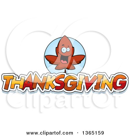 Clipart of a Red Fall Autumn Leaf Character over Thanksgiving Text - Royalty Free Vector Illustration by Cory Thoman