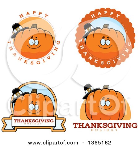 Clipart of Thanksgiving Pumpkin Character Badges - Royalty Free Vector Illustration by Cory Thoman