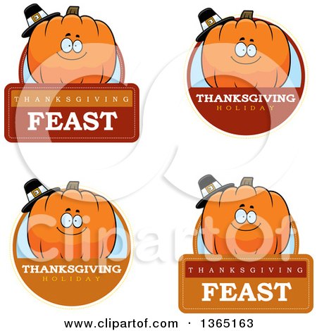 Clipart of Thanksgiving Pumpkin Character Badges - Royalty Free Vector Illustration by Cory Thoman