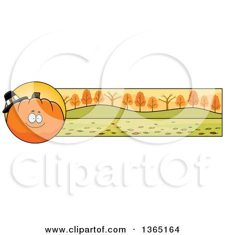 Clipart of a Thanksgiving Pumpkin Character Banner or Border - Royalty Free Vector Illustration by Cory Thoman