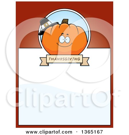 Clipart of a Thanksgiving Pumpkin Character Page Design with Text Space on Red - Royalty Free Vector Illustration by Cory Thoman