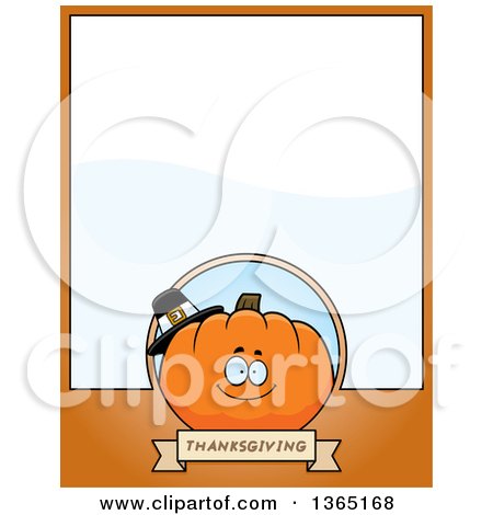 Clipart of a Thanksgiving Pumpkin Character Page Design with Text Space on Orange - Royalty Free Vector Illustration by Cory Thoman