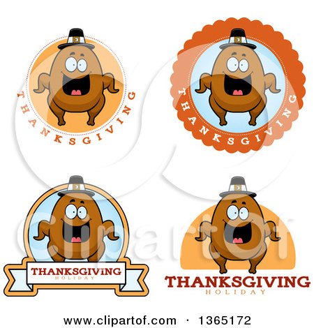 Clipart of Roasted Thanksgiving Turkey Character Badges - Royalty Free Vector Illustration by Cory Thoman
