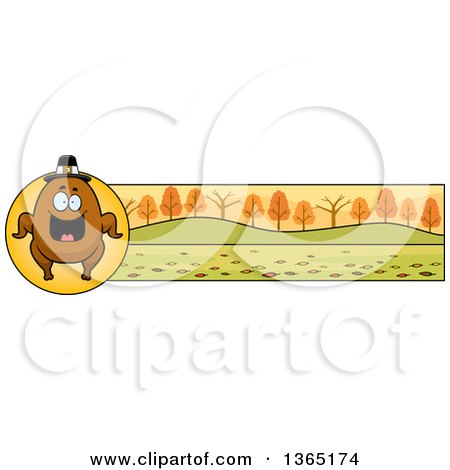 Clipart of a Roasted Thanksgiving Turkey Character Banner or Border - Royalty Free Vector Illustration by Cory Thoman