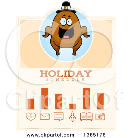Clipart of a Roasted Thanksgiving Turkey Character Holiday Schedule Design - Royalty Free Vector Illustration by Cory Thoman