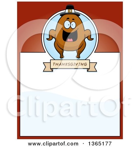 Clipart of a Roasted Thanksgiving Turkey Character Page Design with Text Space on Red - Royalty Free Vector Illustration by Cory Thoman