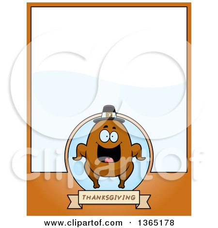 Clipart of a Roasted Thanksgiving Turkey Character Page Design with Text Space on Orange - Royalty Free Vector Illustration by Cory Thoman