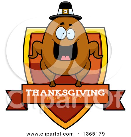 Clipart of a Roasted Thanksgiving Turkey Character Thanksgiving Holiday Shield - Royalty Free Vector Illustration by Cory Thoman