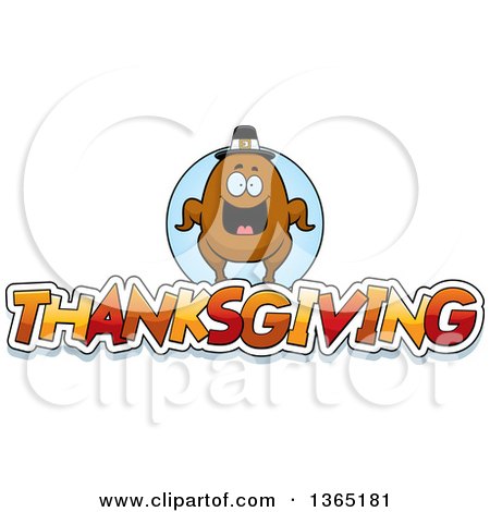 Clipart of a Roasted Turkey Character over Thanksgiving Text - Royalty Free Vector Illustration by Cory Thoman