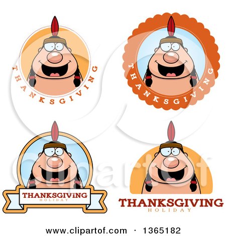 Clipart of Thanksgiving Native American Indian Man Badges - Royalty Free Vector Illustration by Cory Thoman