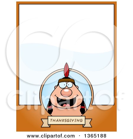 Clipart of a Thanksgiving Native American Indian Man Page Design with Text Space on Orange - Royalty Free Vector Illustration by Cory Thoman