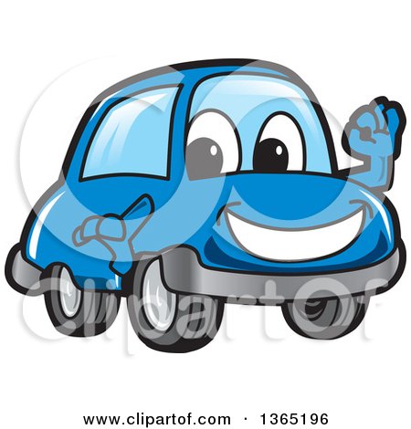 Clipart of a Happy Blue Car Mascot Gesturing Ok - Royalty Free Vector Illustration by Mascot Junction
