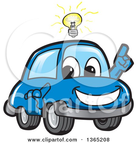 Clipart of a Happy Blue Car Mascot with an Idea - Royalty Free Vector Illustration by Mascot Junction