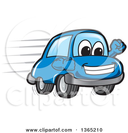 Clipart of a Happy Blue Car Mascot Speeding - Royalty Free Vector Illustration by Mascot Junction