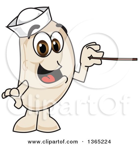 Clipart of a Navy Bean Mascot Character Using a Pointer Stick - Royalty Free Vector Illustration by Mascot Junction