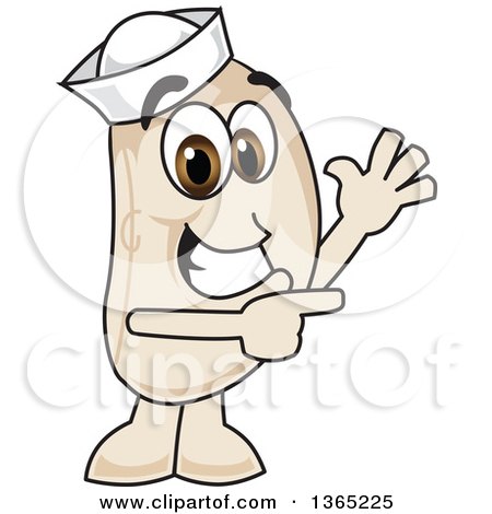Clipart of a Navy Bean Mascot Character Waving and Pointing - Royalty Free Vector Illustration by Mascot Junction