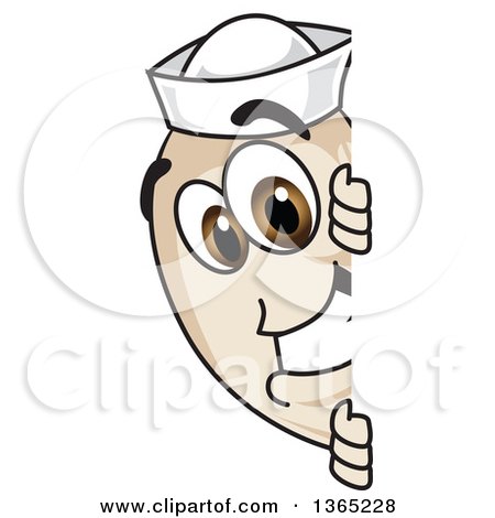 Clipart of a Navy Bean Mascot Character Looking Around a Sign - Royalty Free Vector Illustration by Mascot Junction