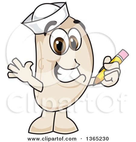 Clipart of a Navy Bean Mascot Character Holding a Pencil - Royalty Free Vector Illustration by Mascot Junction