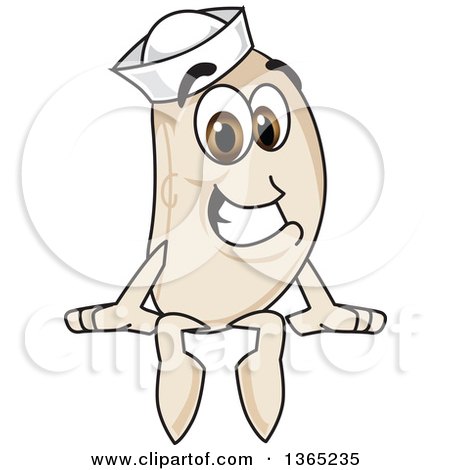 Clipart of a Navy Bean Mascot Character Sitting - Royalty Free Vector Illustration by Mascot Junction