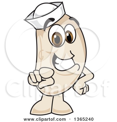 Clipart of a Navy Bean Mascot Character Pointing at the Viewer - Royalty Free Vector Illustration by Mascot Junction