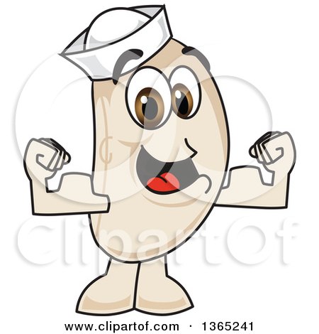 Clipart of a Navy Bean Mascot Character Flexing His Muscles - Royalty Free Vector Illustration by Mascot Junction