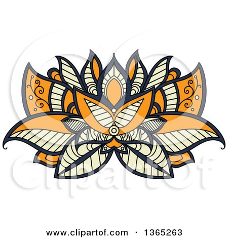 Clipart of a Navy Blue, Orange and Pastel Yellow Henna Lotus Flower - Royalty Free Vector Illustration by Vector Tradition SM