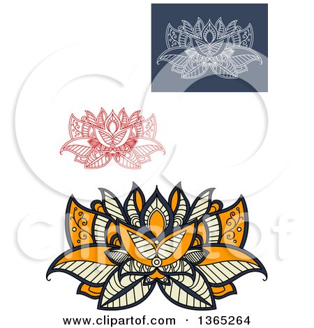 Clipart of Henna Lotus Flowers - Royalty Free Vector Illustration by Vector Tradition SM