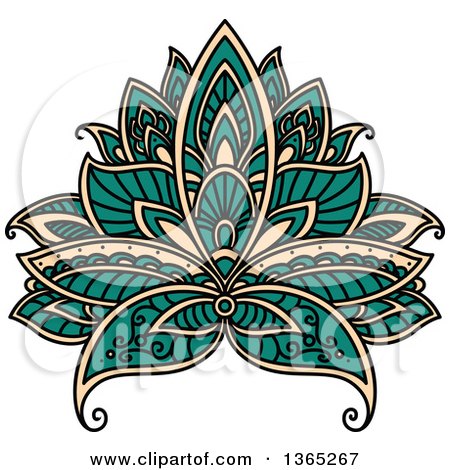 Clipart of a Turquoise and Beige Henna Lotus Flower - Royalty Free Vector Illustration by Vector Tradition SM