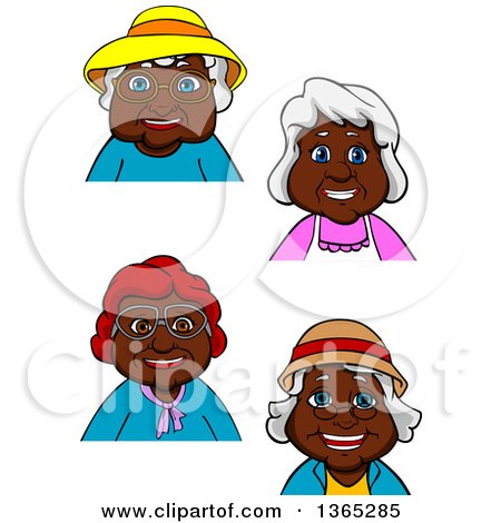 Clipart of Cartoon Black Senior Women - Royalty Free Vector Illustration by Vector Tradition SM