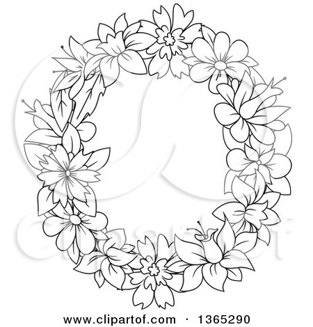 Clipart of a Black and White Lineart Floral Lowercase Alphabet Letter O - Royalty Free Vector Illustration by Vector Tradition SM