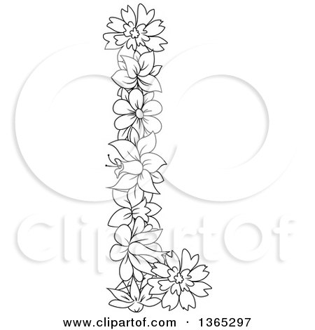 Clipart of a Black and White Lineart Floral Lowercase Alphabet Letter L - Royalty Free Vector Illustration by Vector Tradition SM