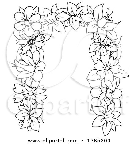 Clipart of a Black and White Lineart Floral Lowercase Alphabet Letter N - Royalty Free Vector Illustration by Vector Tradition SM