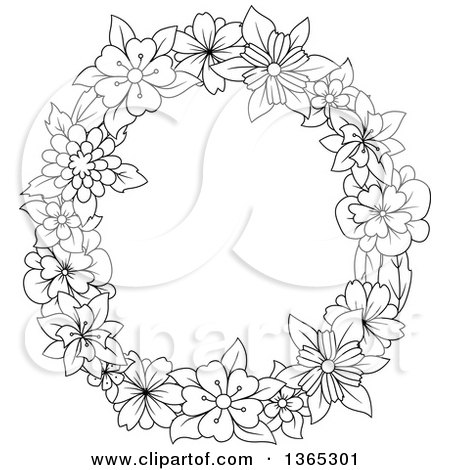 Clipart of a Black and White Lineart Floral Uppercase Alphabet Letter O - Royalty Free Vector Illustration by Vector Tradition SM