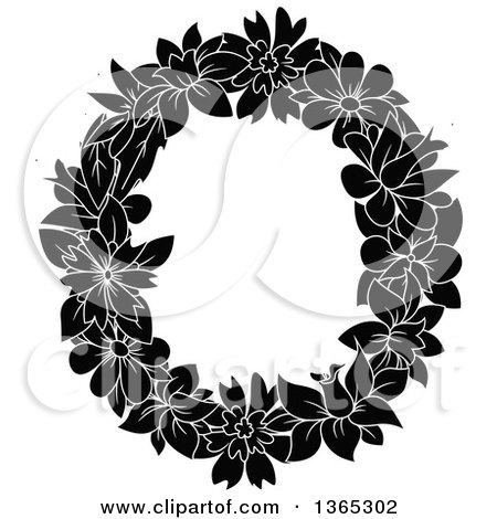 Clipart of a Black and White Floral Lowercase Alphabet Letter O - Royalty Free Vector Illustration by Vector Tradition SM