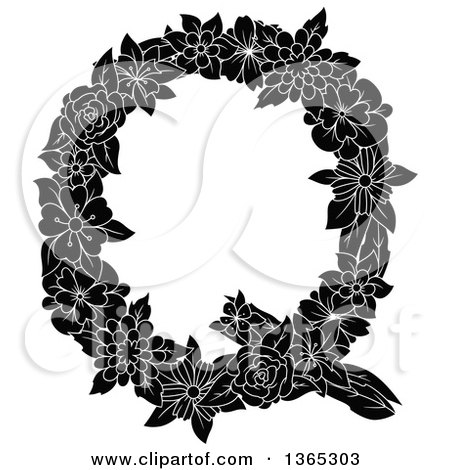 Clipart of a Black and White Floral Uppercase Alphabet Letter Q - Royalty Free Vector Illustration by Vector Tradition SM