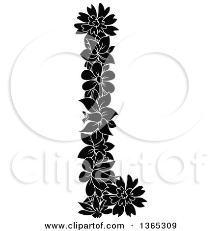 Clipart of a Black and White Floral Lowercase Alphabet Letter L - Royalty Free Vector Illustration by Vector Tradition SM