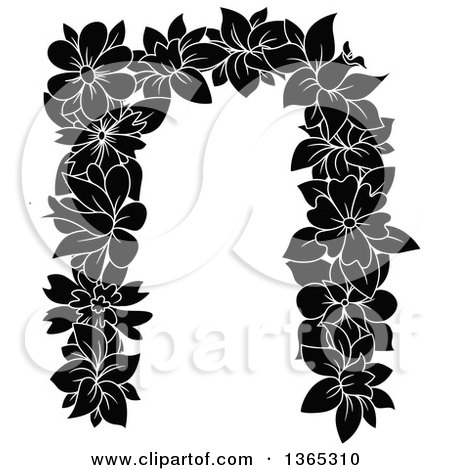 Clipart of a Black and White Floral Lowercase Alphabet Letter N - Royalty Free Vector Illustration by Vector Tradition SM