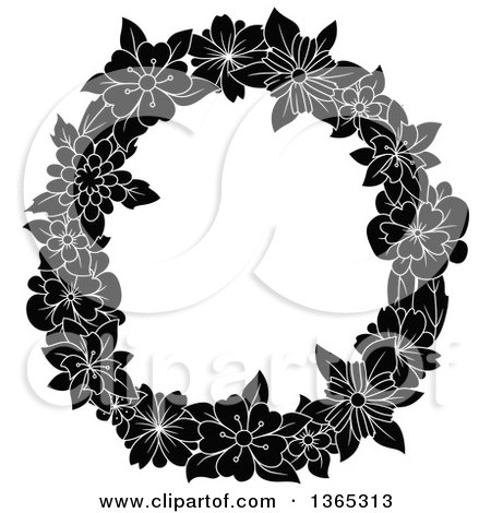 Clipart of a Black and White Floral Uppercase Alphabet Letter O - Royalty Free Vector Illustration by Vector Tradition SM